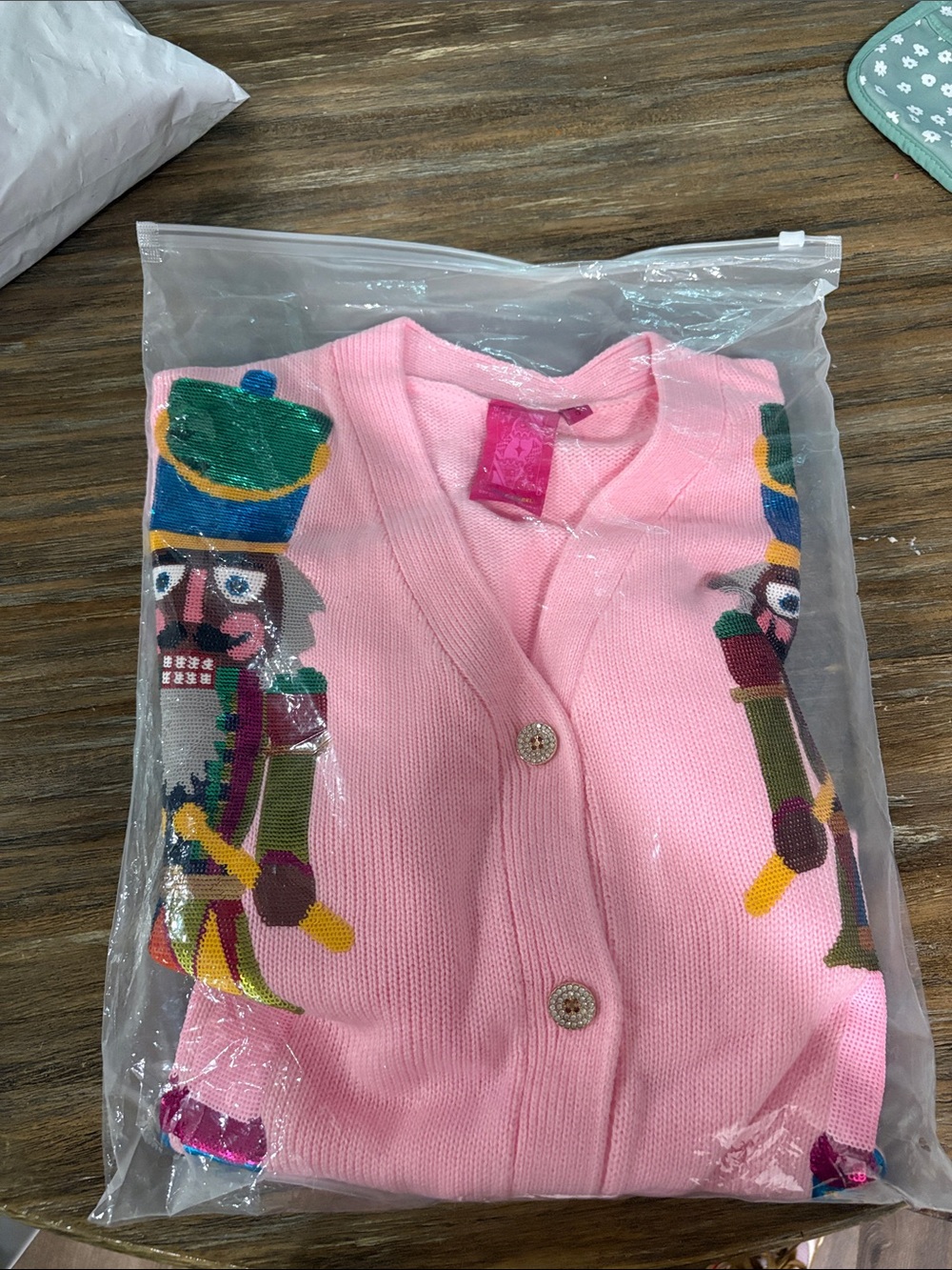 Queen of sparkles Pink Sequin Nutcracker Cardigan Sweater - Picture 2 of 2